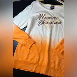Harley Davidson Motorcycle Erie,PA Ombré Orange & White sweatshirt Size XL EUC